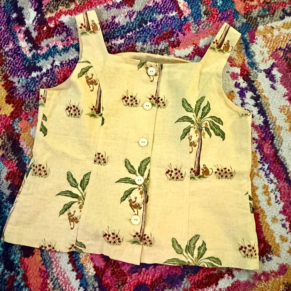 Vintage Women’s Cream Palm Tree Print Tank Top - Picture 2 of 4